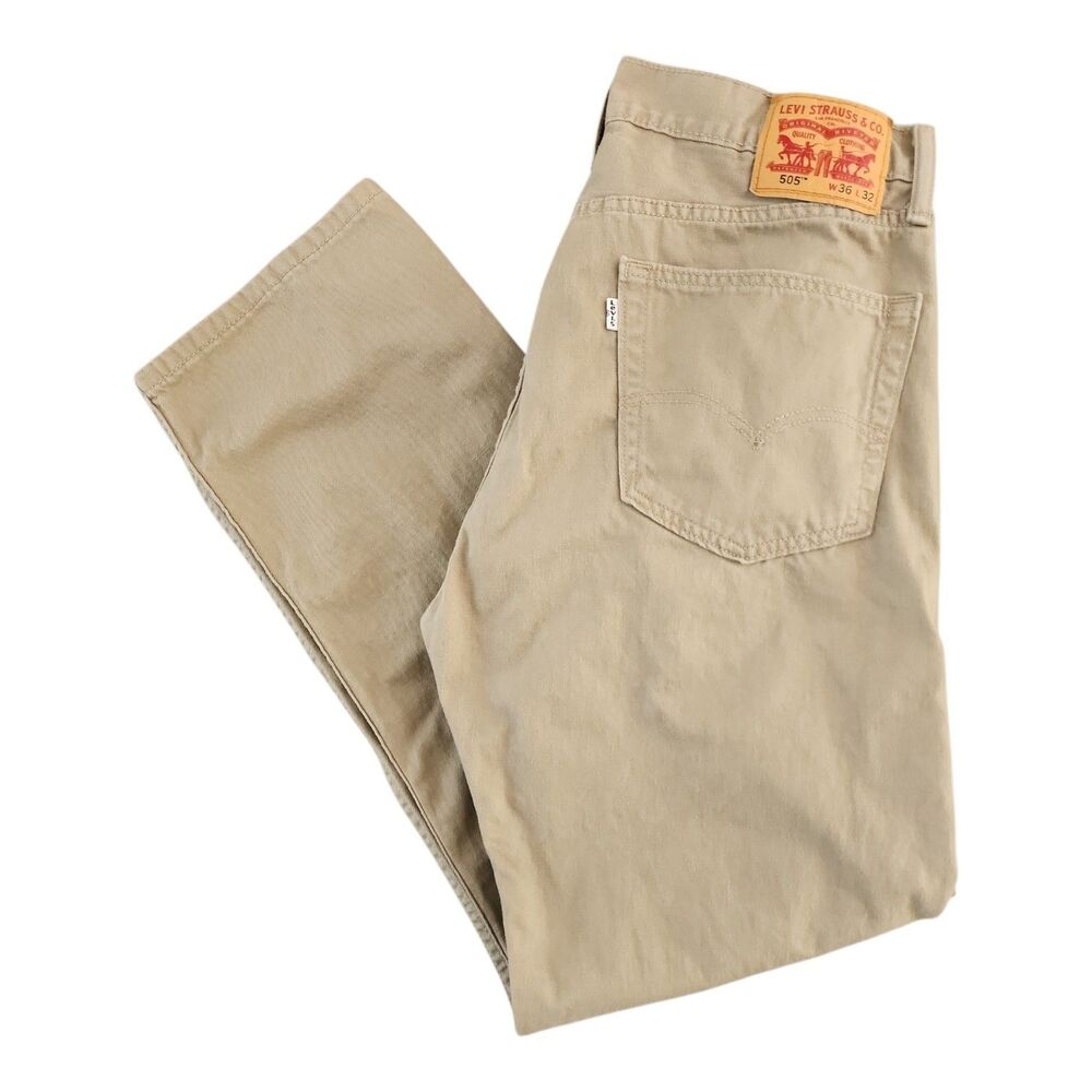 Levis Red Tab 505 Regular Straight Jeans Mens 36X32 Beige Brown 100% Cotton